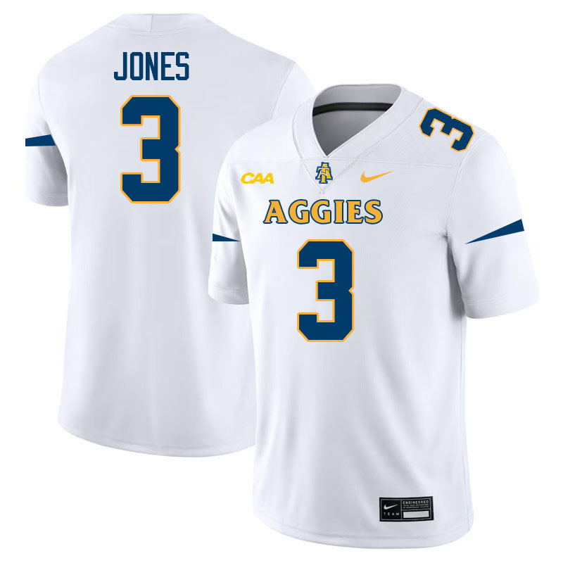 North Carolina A&T Aggies #3 Amonte Jones College Football Jerseys,Uniforms-White